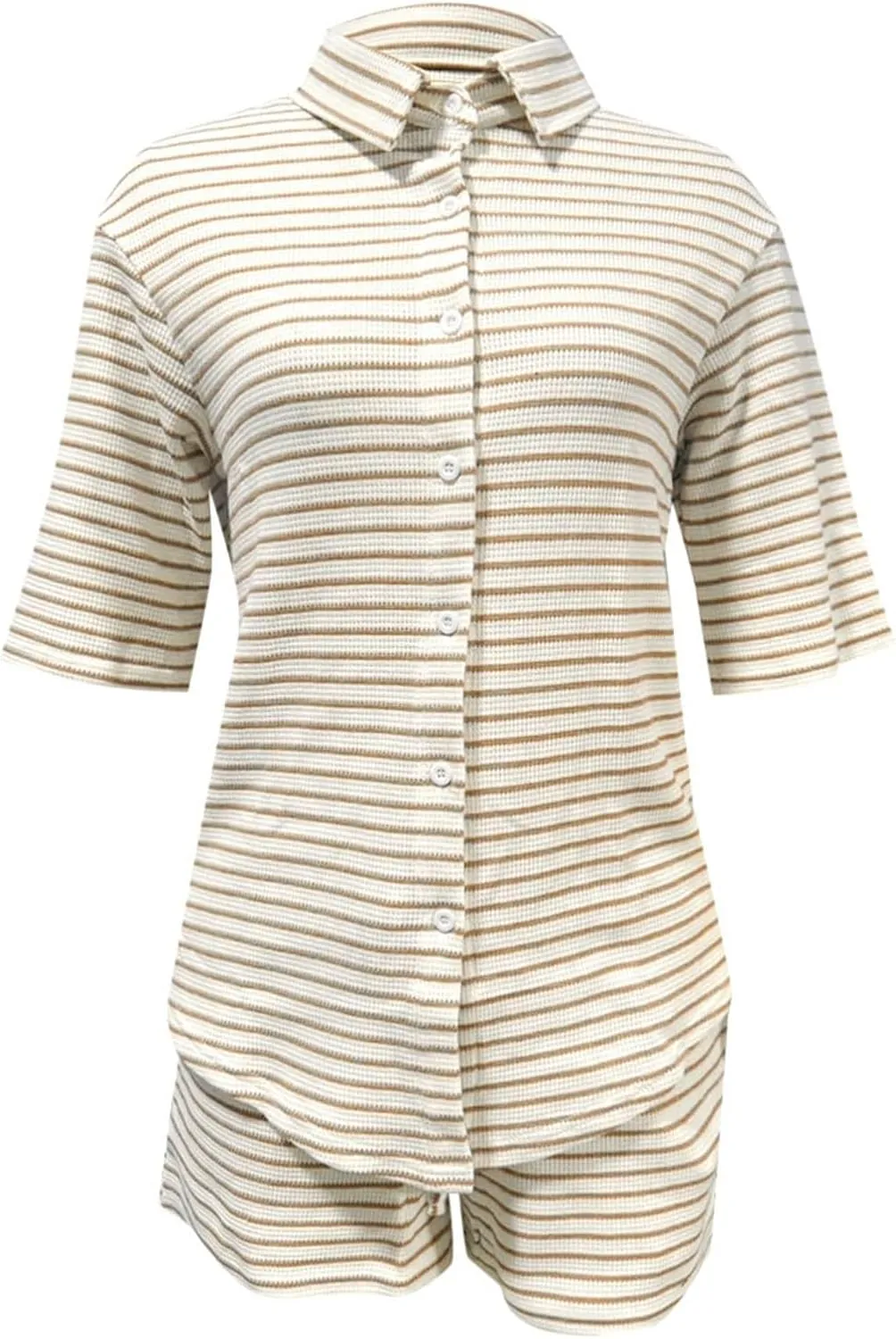 2025 Outfit Striped Sleeveless Top And Dress Cover Ups Striped Short Sleeve Button Shirts 2 Piece Short Set