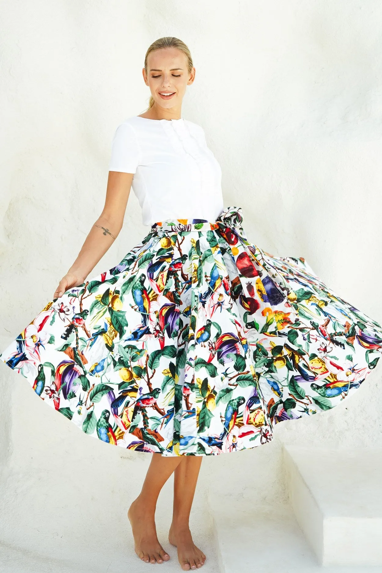 Abelia Skirt Midi Length Cotton Stretch (Blue Bird)