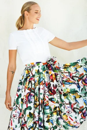 Abelia Skirt Midi Length Cotton Stretch (Blue Bird)