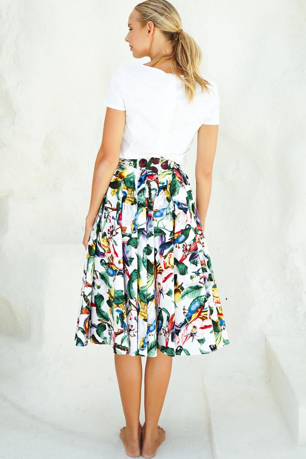 Abelia Skirt Midi Length Cotton Stretch (Blue Bird)