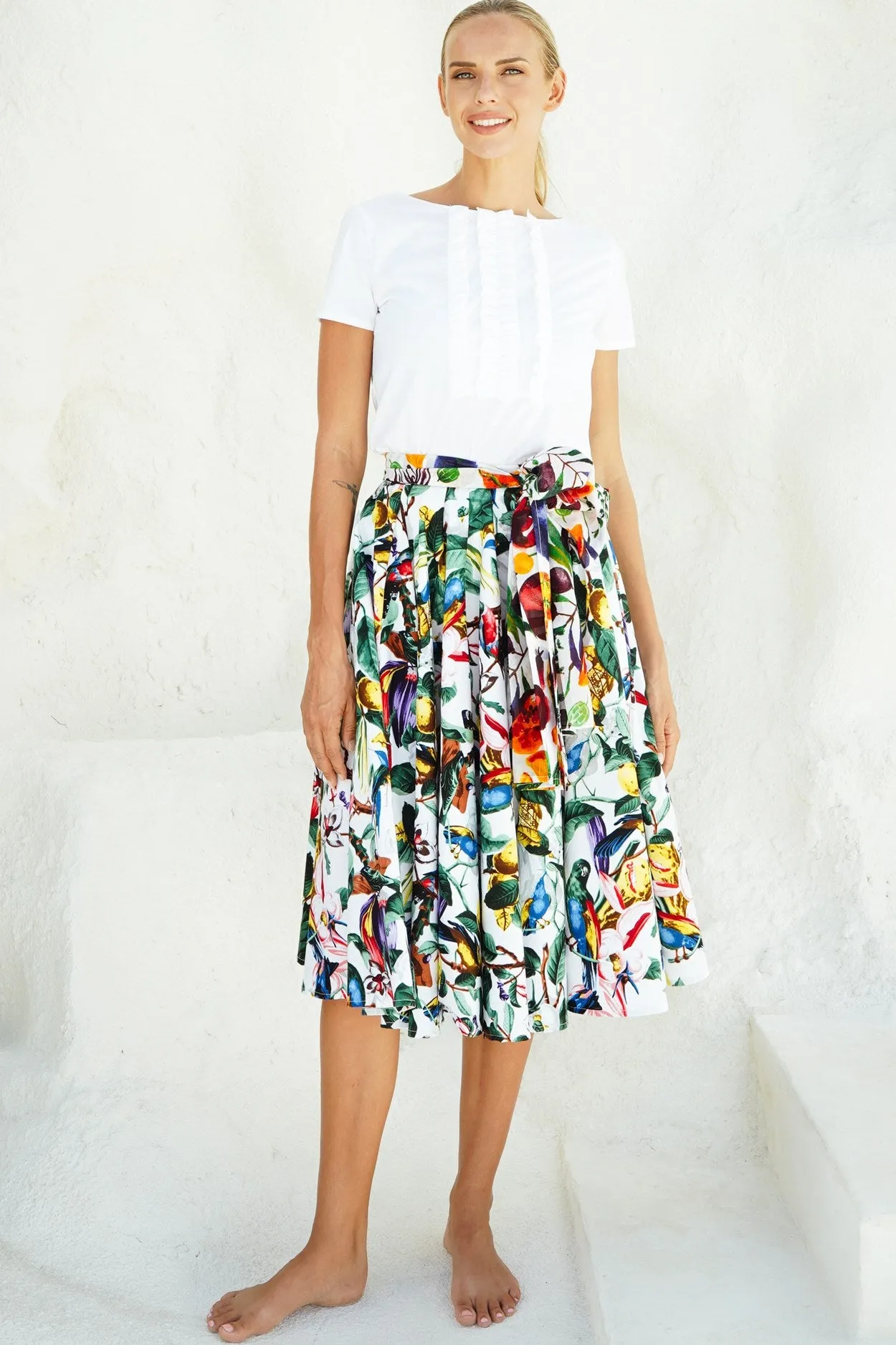 Abelia Skirt Midi Length Cotton Stretch (Blue Bird)