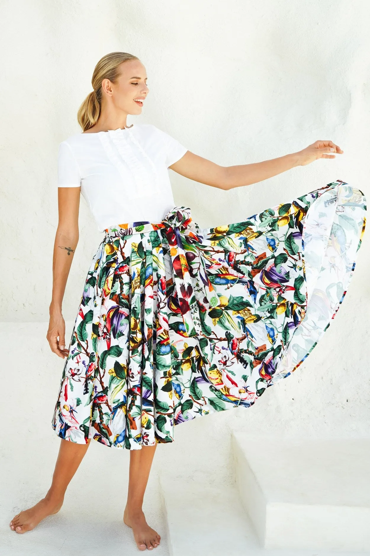 Abelia Skirt Midi Length Cotton Stretch (Blue Bird)