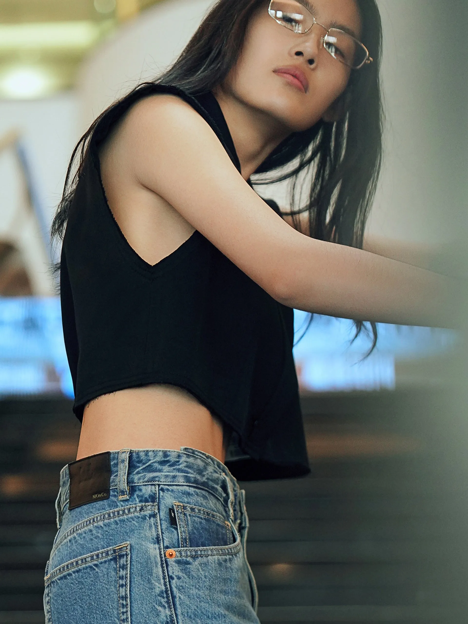 Acetate Crop V-Neck Waistcoat