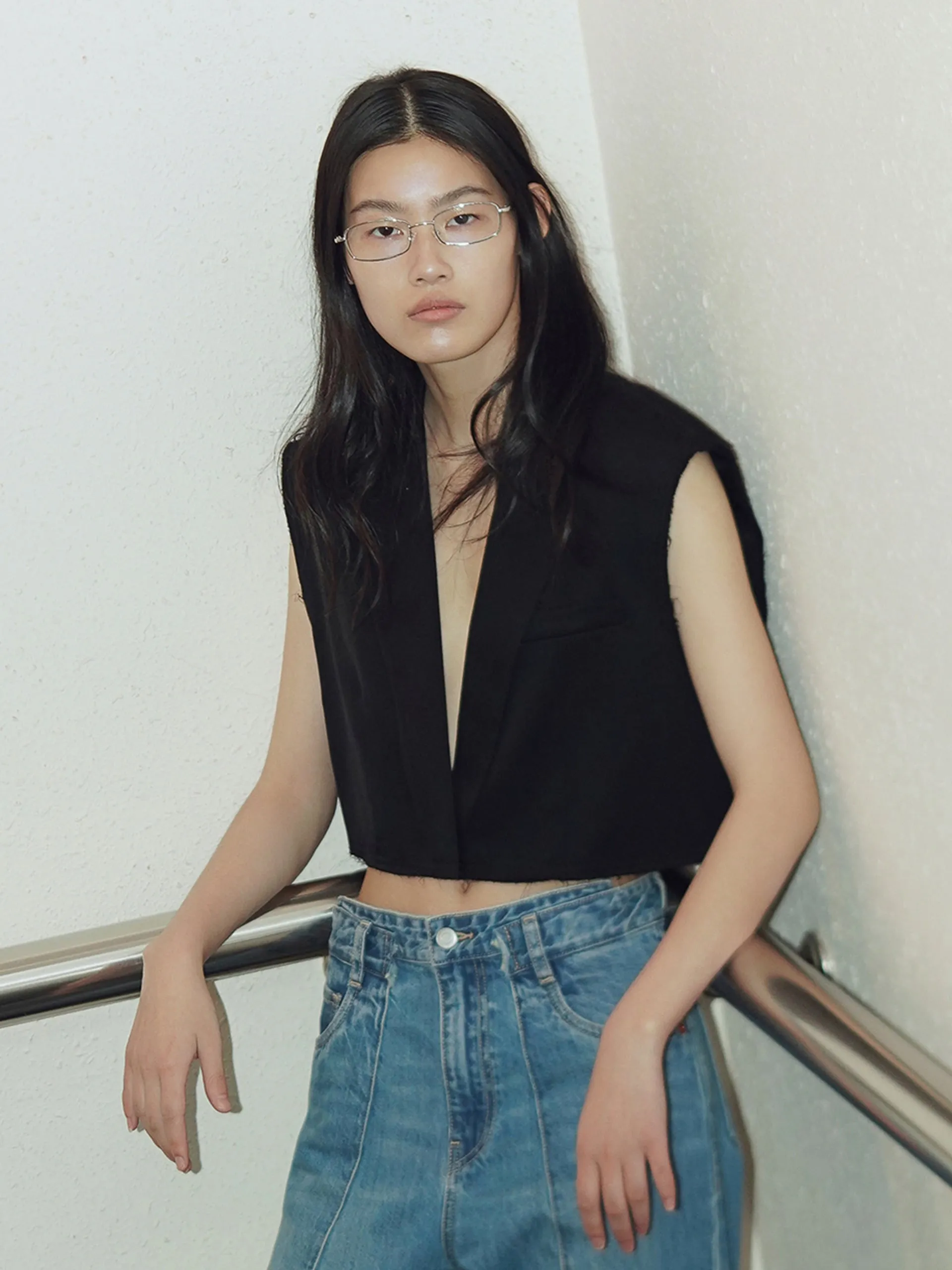 Acetate Crop V-Neck Waistcoat