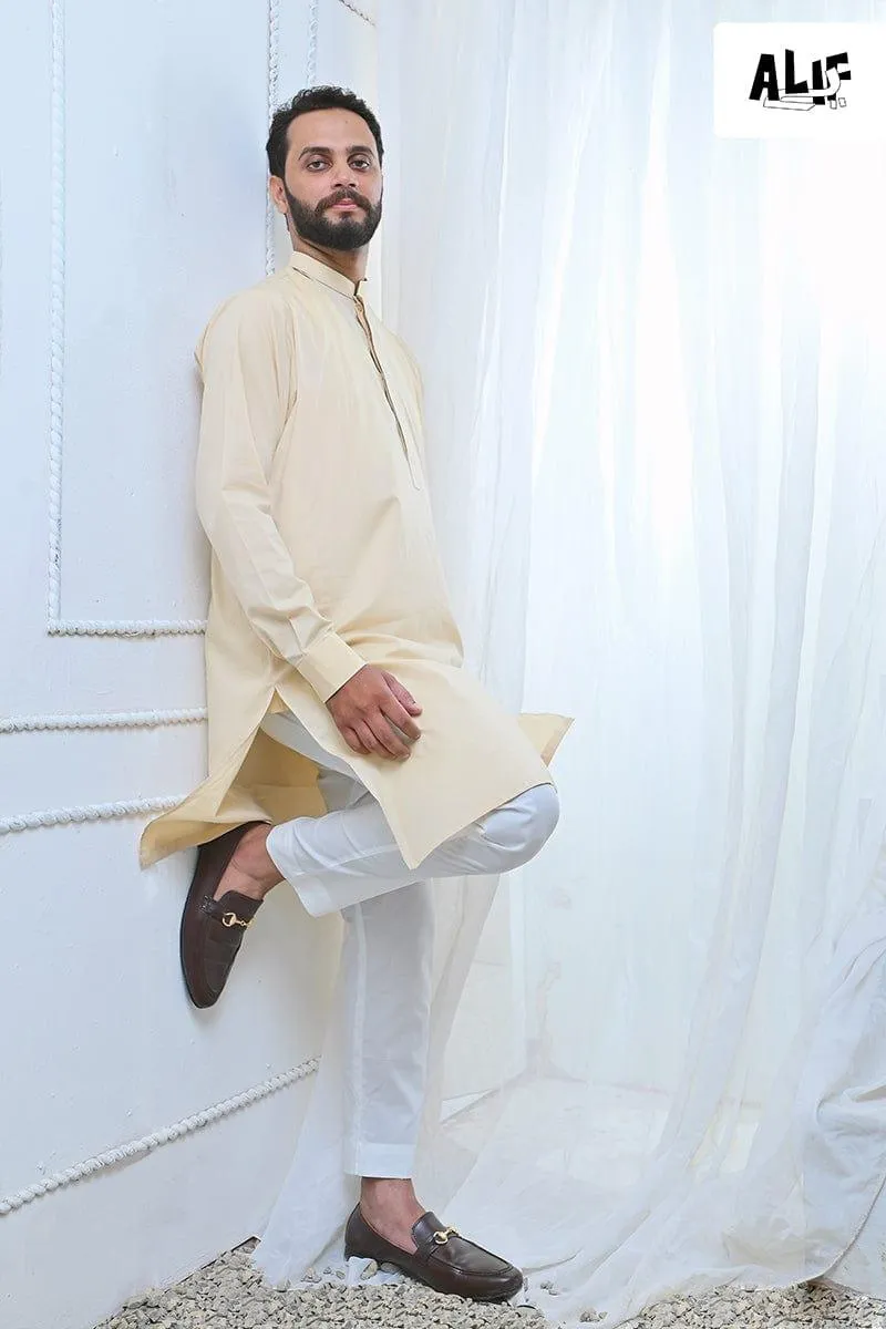 AlifYay Cream Kurta & off white Pajama (2 pIece) AY-005-cotton