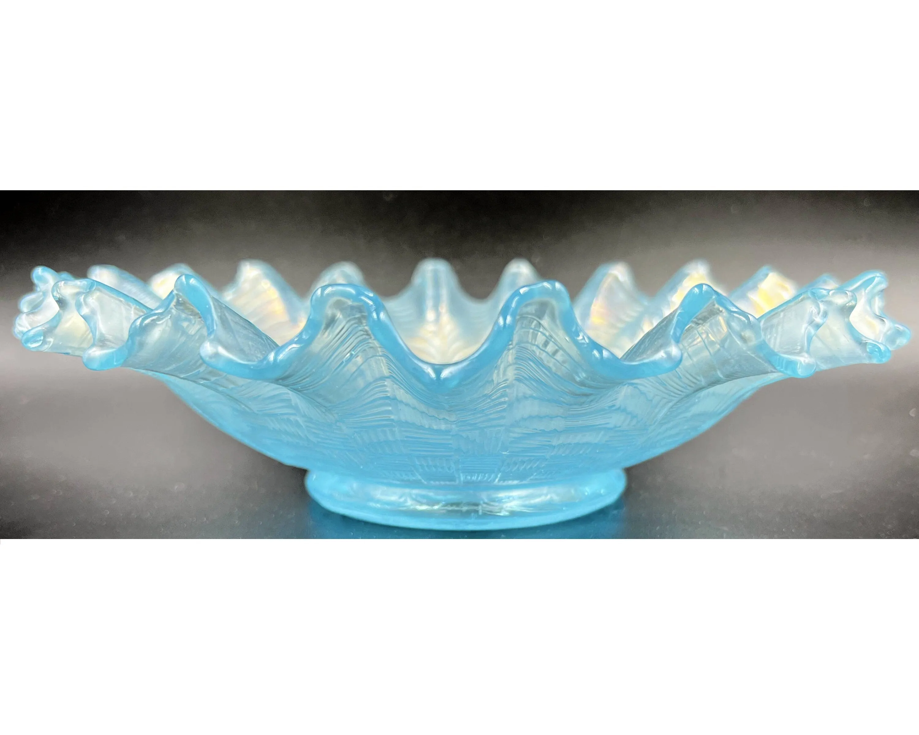 Antique Northwood Nippon Carnival Glass Bowl Ice Blue Piecrust Edge