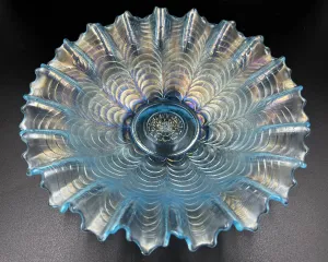 Antique Northwood Nippon Carnival Glass Bowl Ice Blue Piecrust Edge