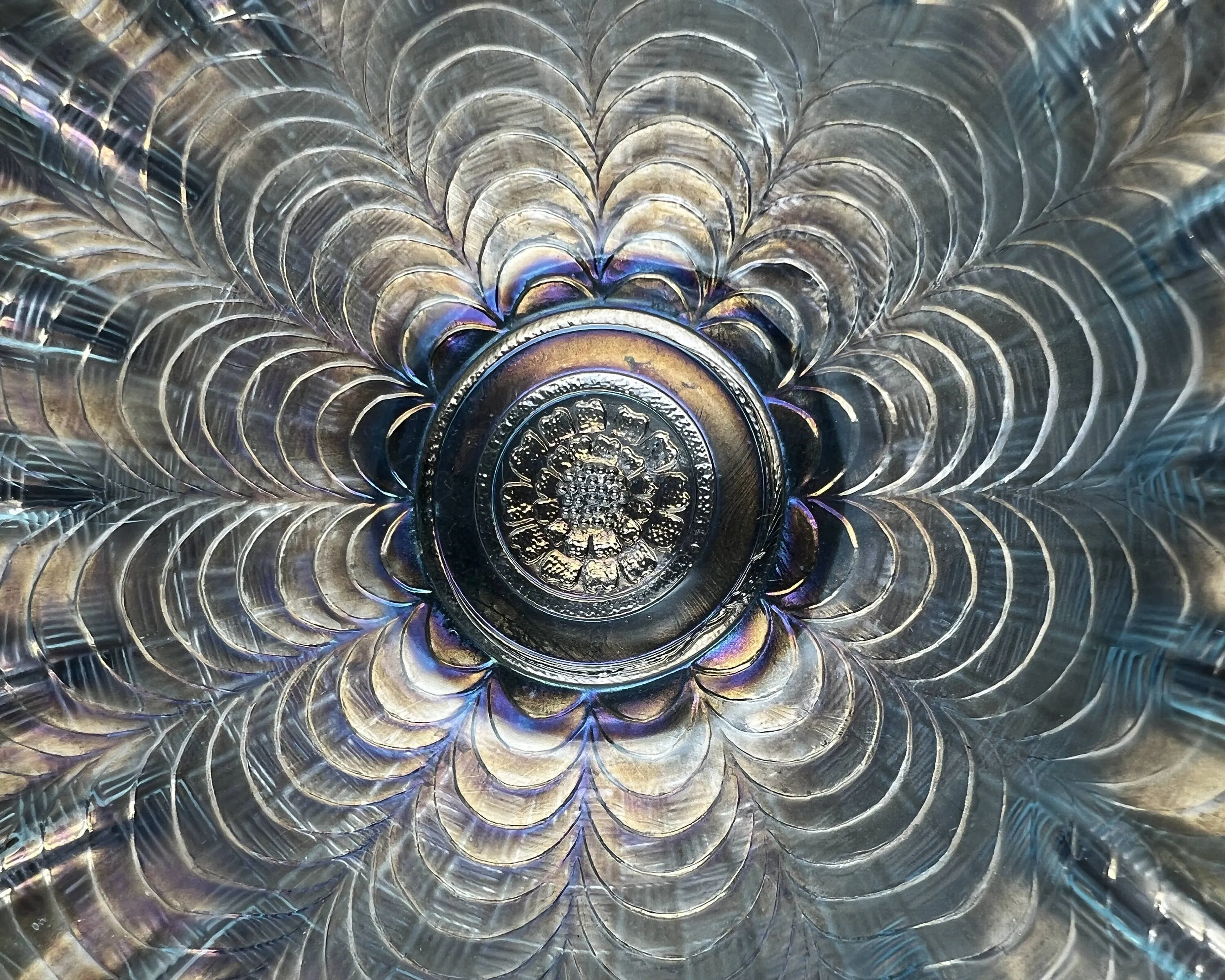 Antique Northwood Nippon Carnival Glass Bowl Ice Blue Piecrust Edge