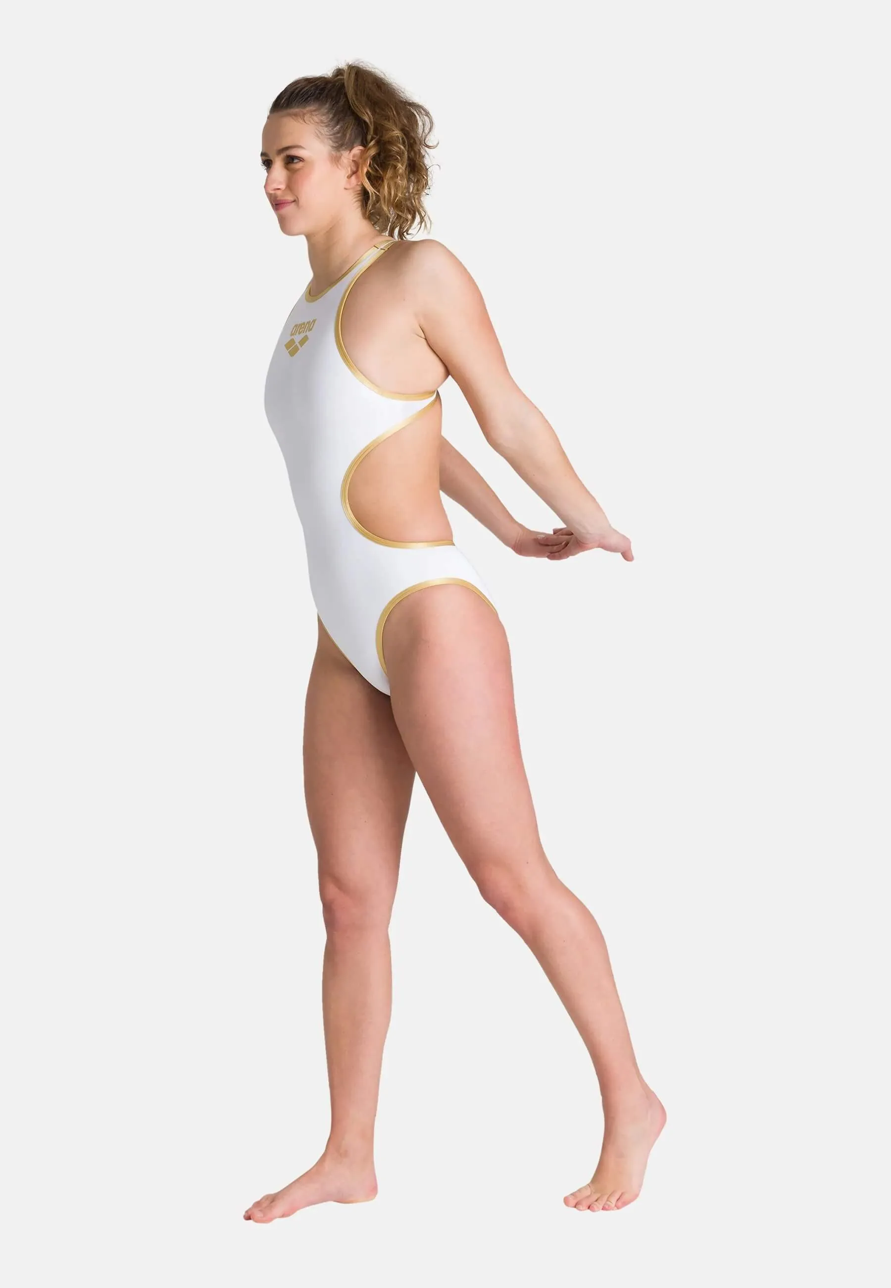 Arena One Biglogo swimsuit, white/gold