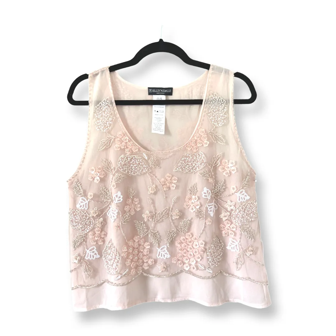 Beads & Sequins embroidered Chiffon Tank (Pink)