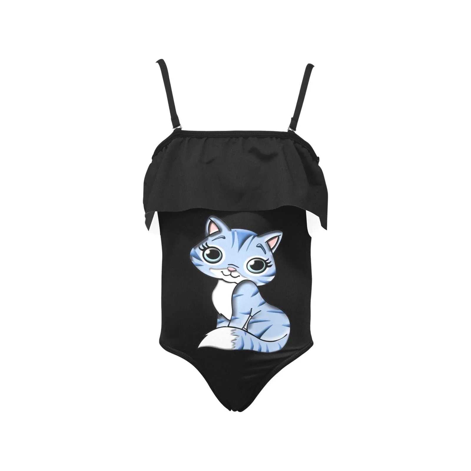 Blue Kitty Girl's Spaghetti Strap Ruffle Swimsuit
