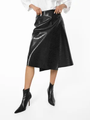 CROC LEATHER WRAP SKIRT