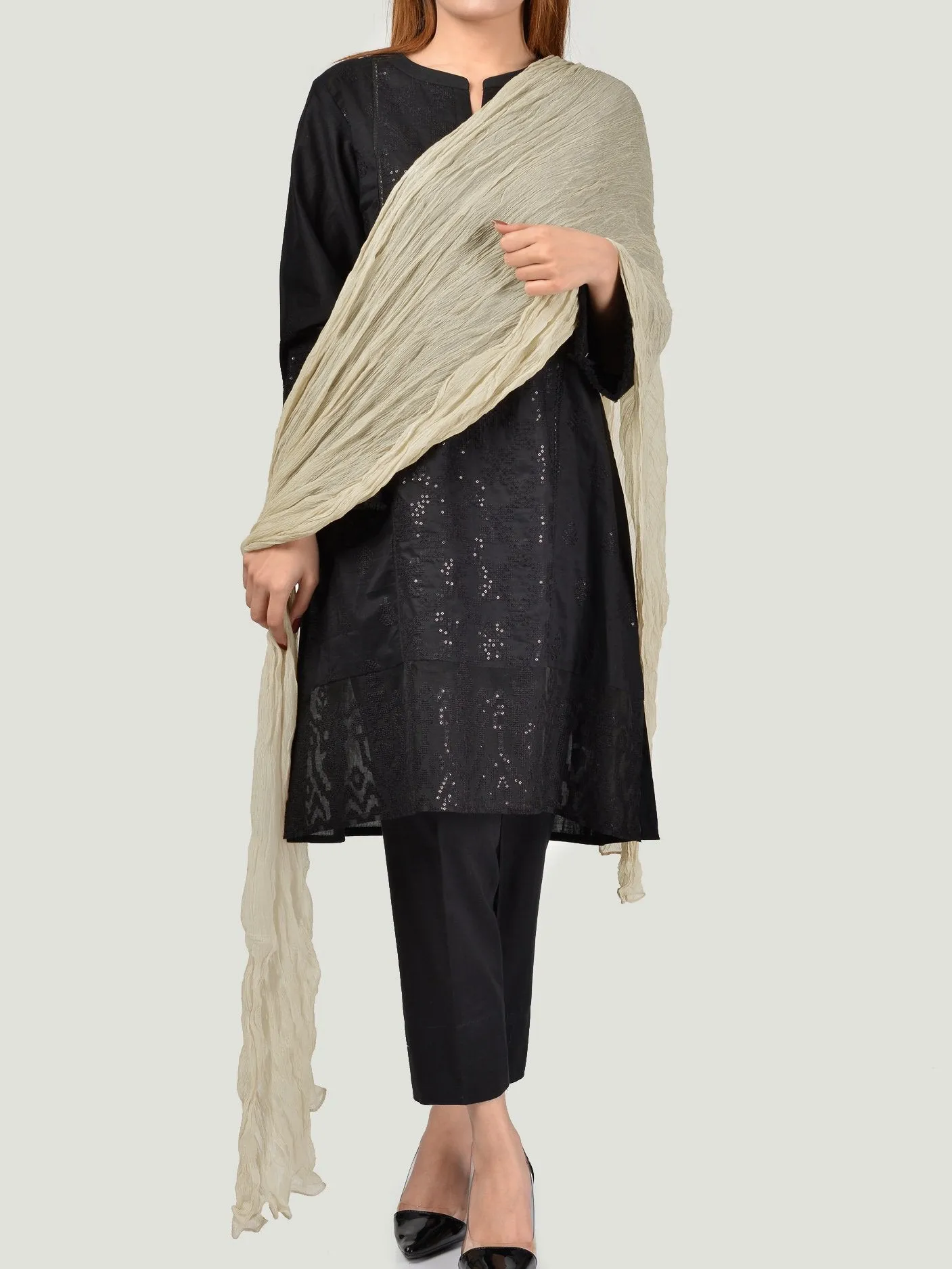 Crushed Dupatta - Smoke White