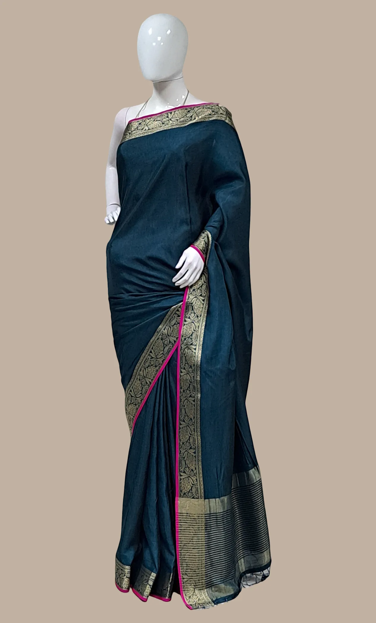 Dark Teal Woven sari