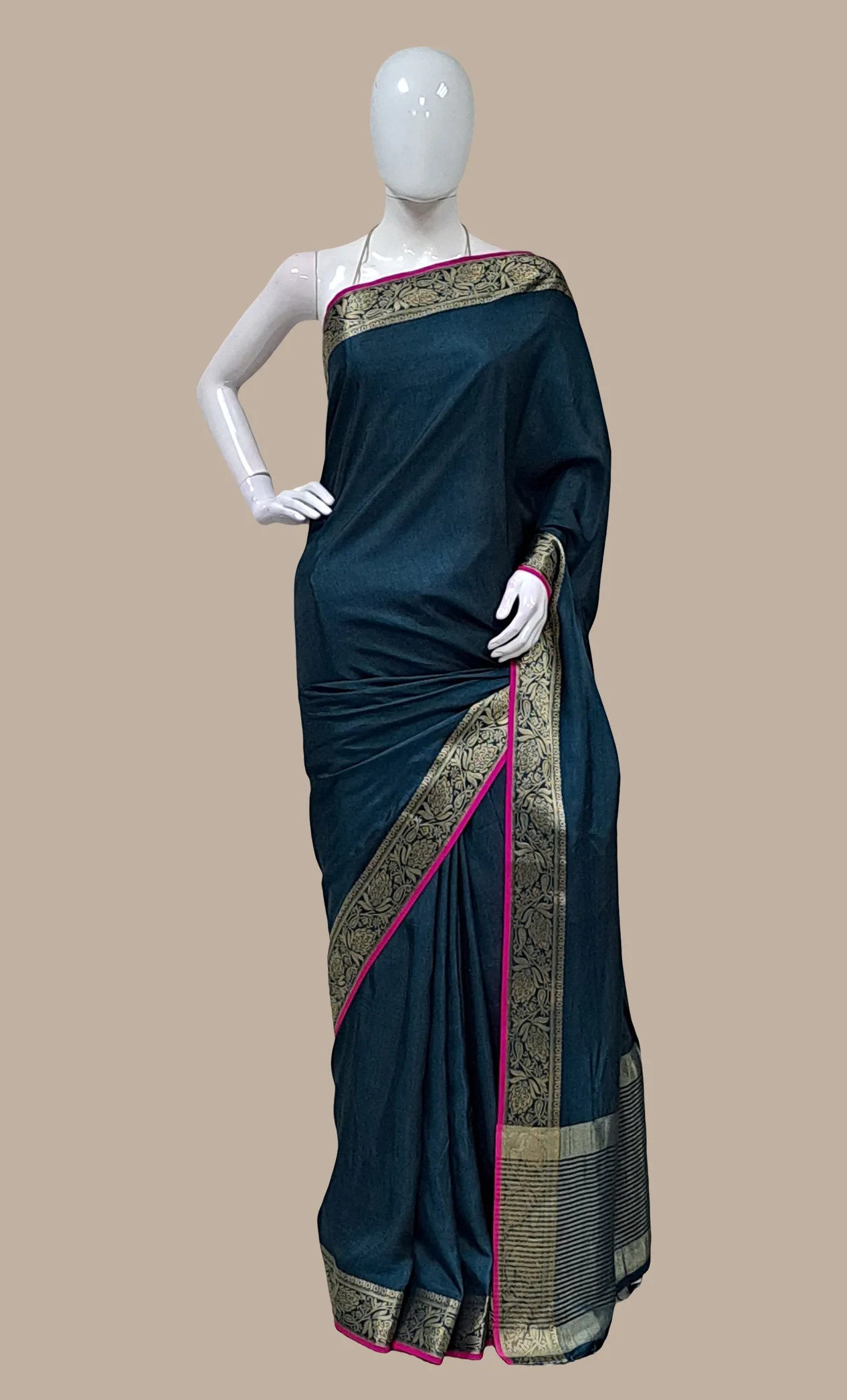 Dark Teal Woven sari