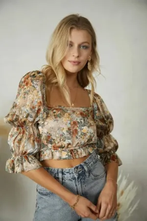 Endless Blu Square Neck Floral Chiffon Top