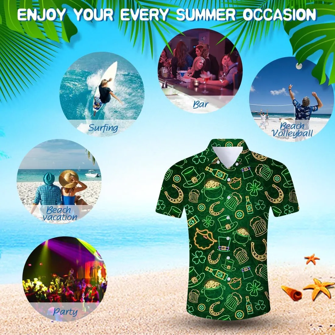 Fanient Mens Hawaiian Shirt Summer 3D Print Casual Short Sleeve Button Down Graphic Aloha Dress Shirts