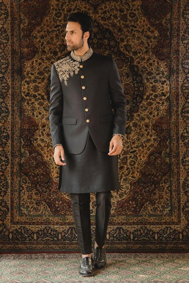 GEM Garments - Dilshad - Prince Coat - Black - 1 Piece - Viscose Polyester