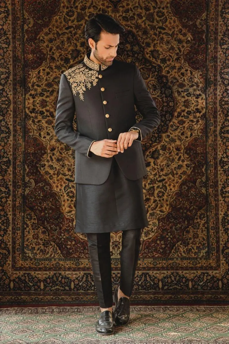 GEM Garments - Dilshad - Prince Coat - Black - 1 Piece - Viscose Polyester