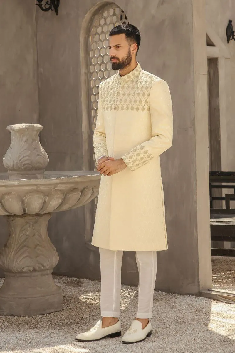 GEM GARMENTS - Falak - Band Collar - Cream - Sherwani - 1 Piece