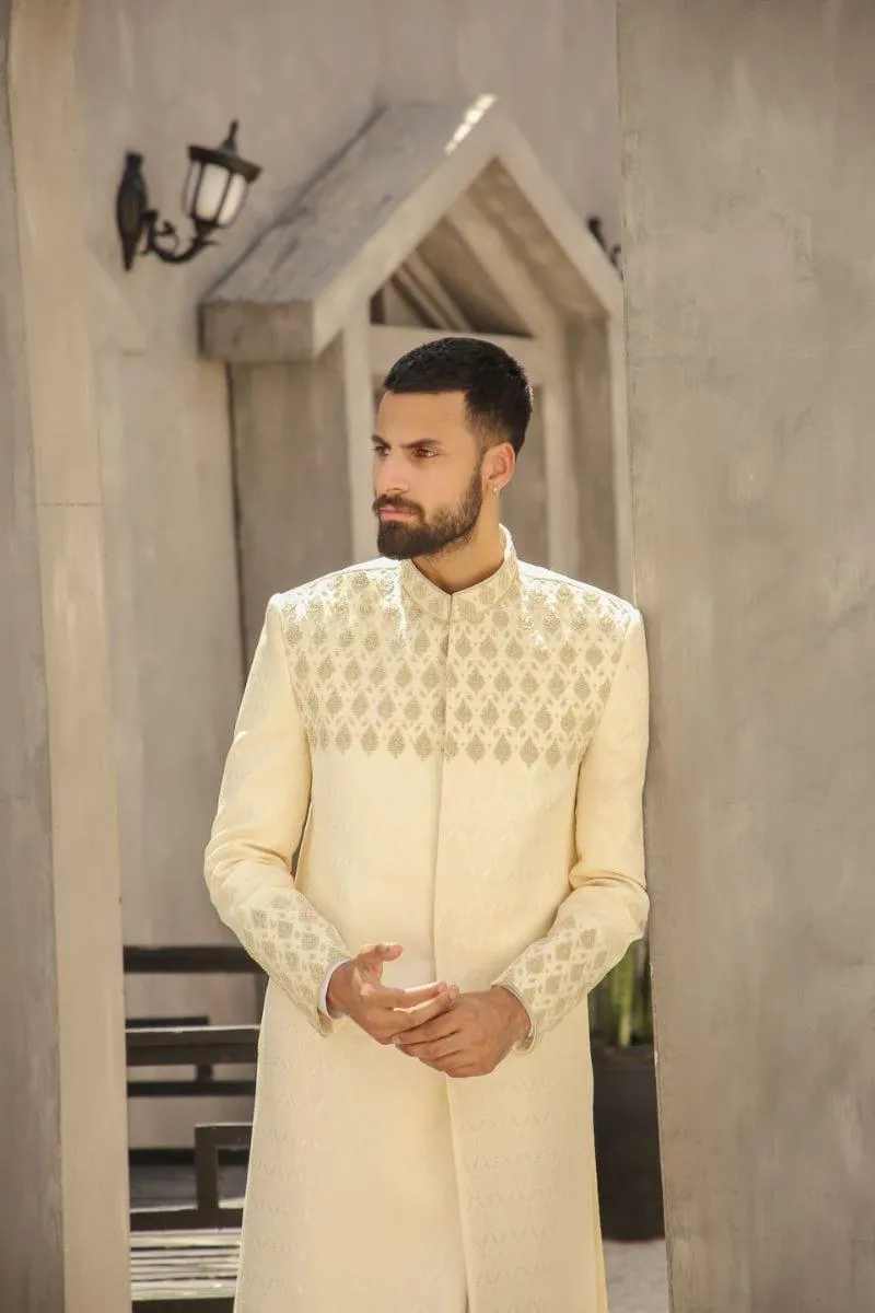 GEM GARMENTS - Falak - Band Collar - Cream - Sherwani - 1 Piece