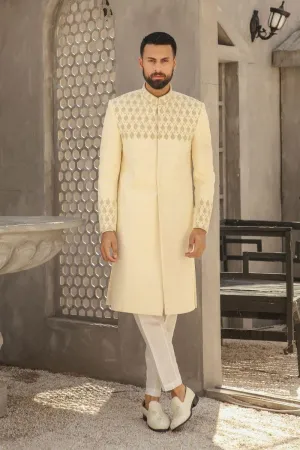 GEM GARMENTS - Falak - Band Collar - Cream - Sherwani - 1 Piece