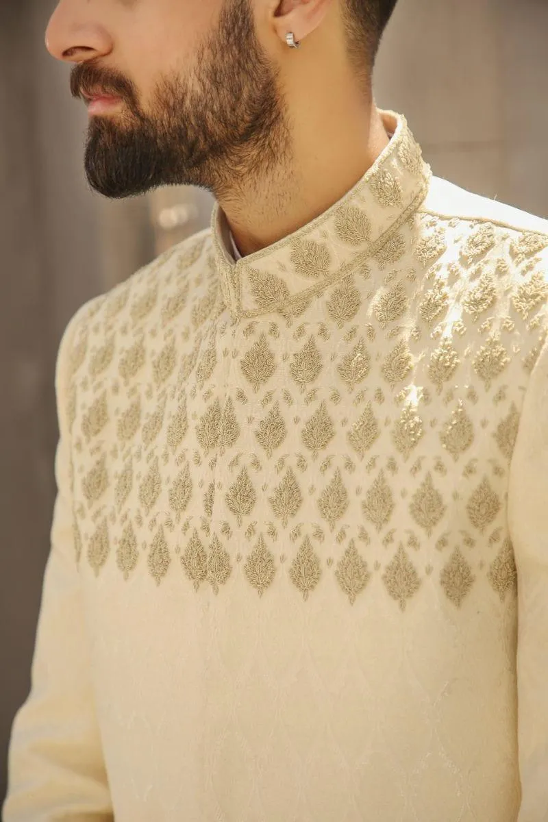 GEM GARMENTS - Falak - Band Collar - Cream - Sherwani - 1 Piece