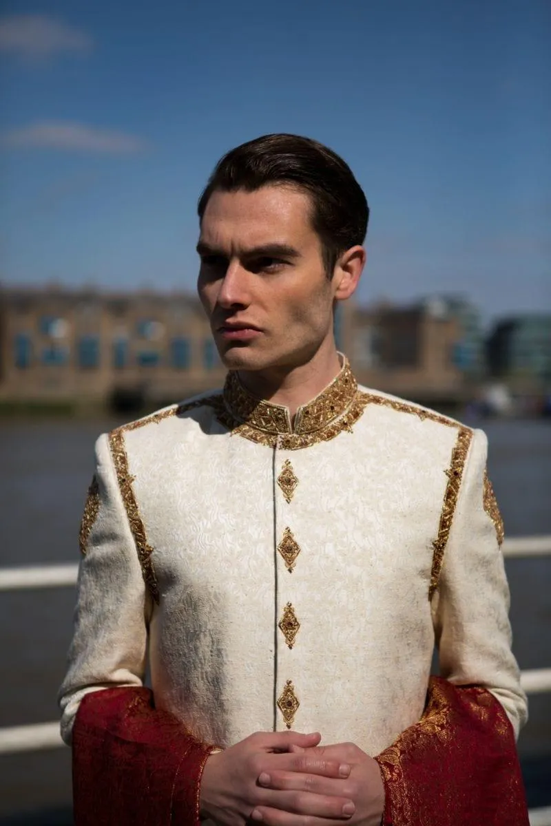 GEM Garments - Farringdon - Sherwani - Off White  - 1 Piece - Jamawar Karandi