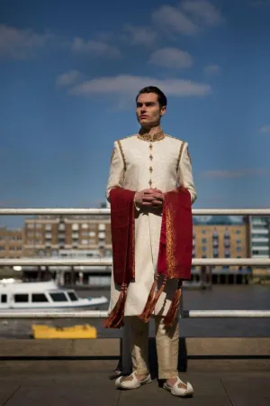 GEM Garments - Farringdon - Sherwani - Off White  - 1 Piece - Jamawar Karandi