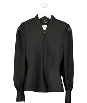 Karen Millen Black Figure Form Bandage Knit Chiffon Sleeve Top UK XS