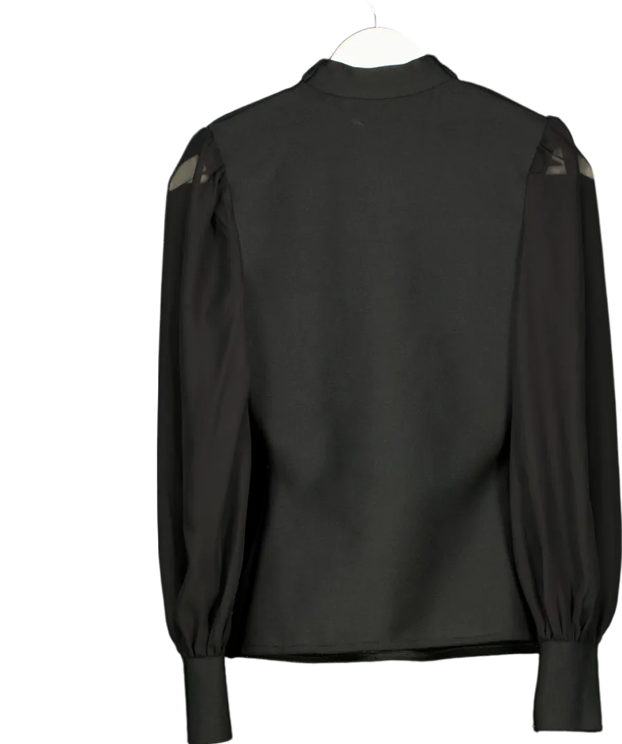 Karen Millen Black Figure Form Bandage Knit Chiffon Sleeve Top UK XS