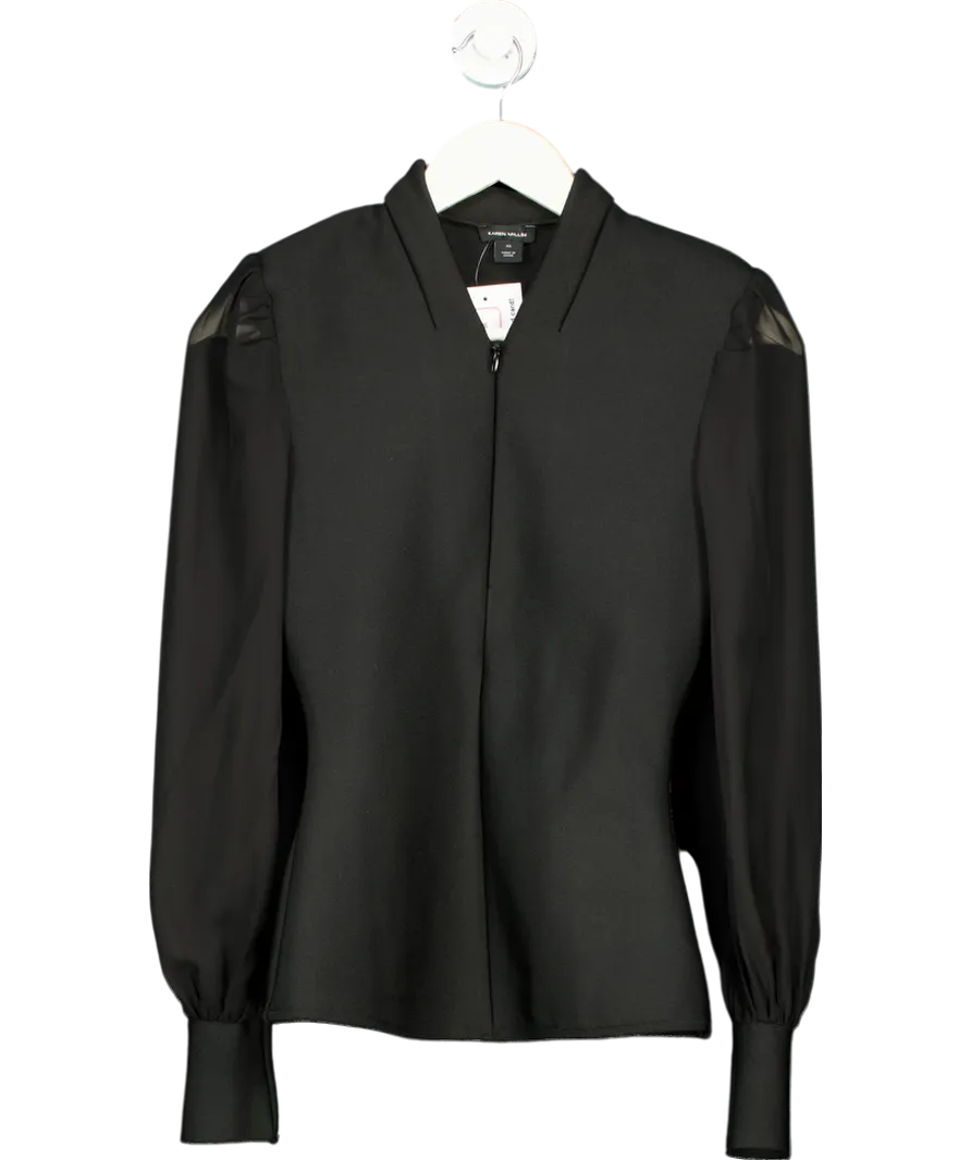 Karen Millen Black Figure Form Bandage Knit Chiffon Sleeve Top UK XS