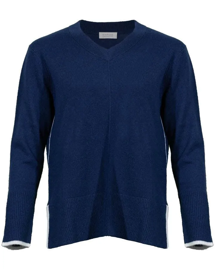 Kinross Easy Hi Low Tipped Vee Pullover