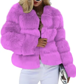 loveimgs Women Warm Fluffy Cropped Puffer Jacket Faux Fur Coat Crop Parka Collarless Winter Teddy Bear Coat Overcoat
