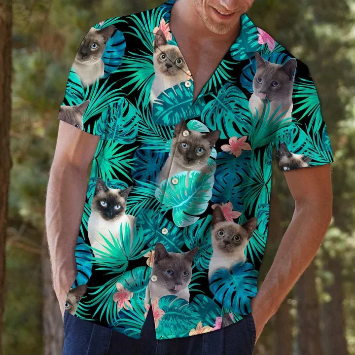 Lovely Siamese Tropical Jungle Design Hawaiian Shirt