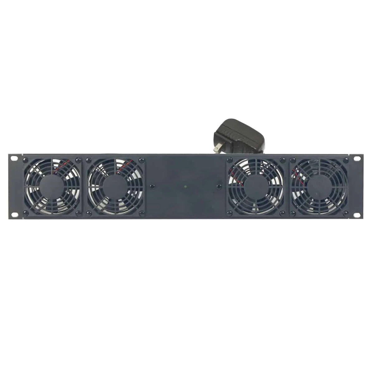 Lowell Mfg DC Fan Panel-2U, Two 3.5in Fans, 52cfm total, 26dB, Universal Power Supply with 4 plug adaptors, Thermostat Probe