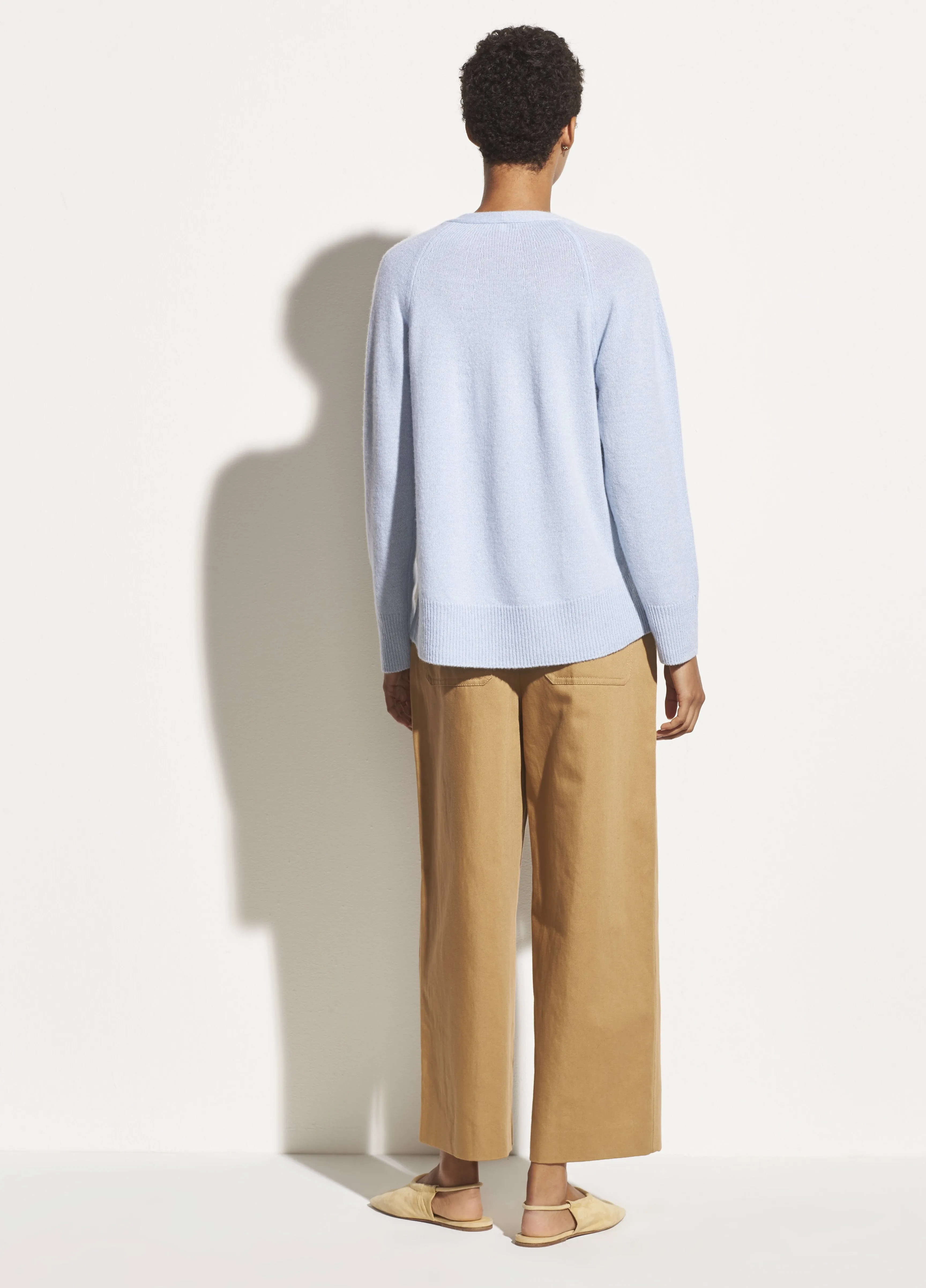 Marled Wool Cashmere V-Neck in Powder Blue