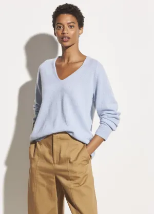 Marled Wool Cashmere V-Neck in Powder Blue