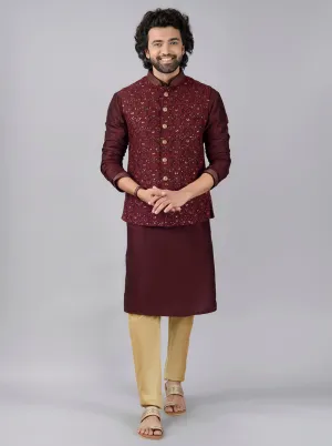 Maroon Kurta Set with Bandhgala Jacket | Azania