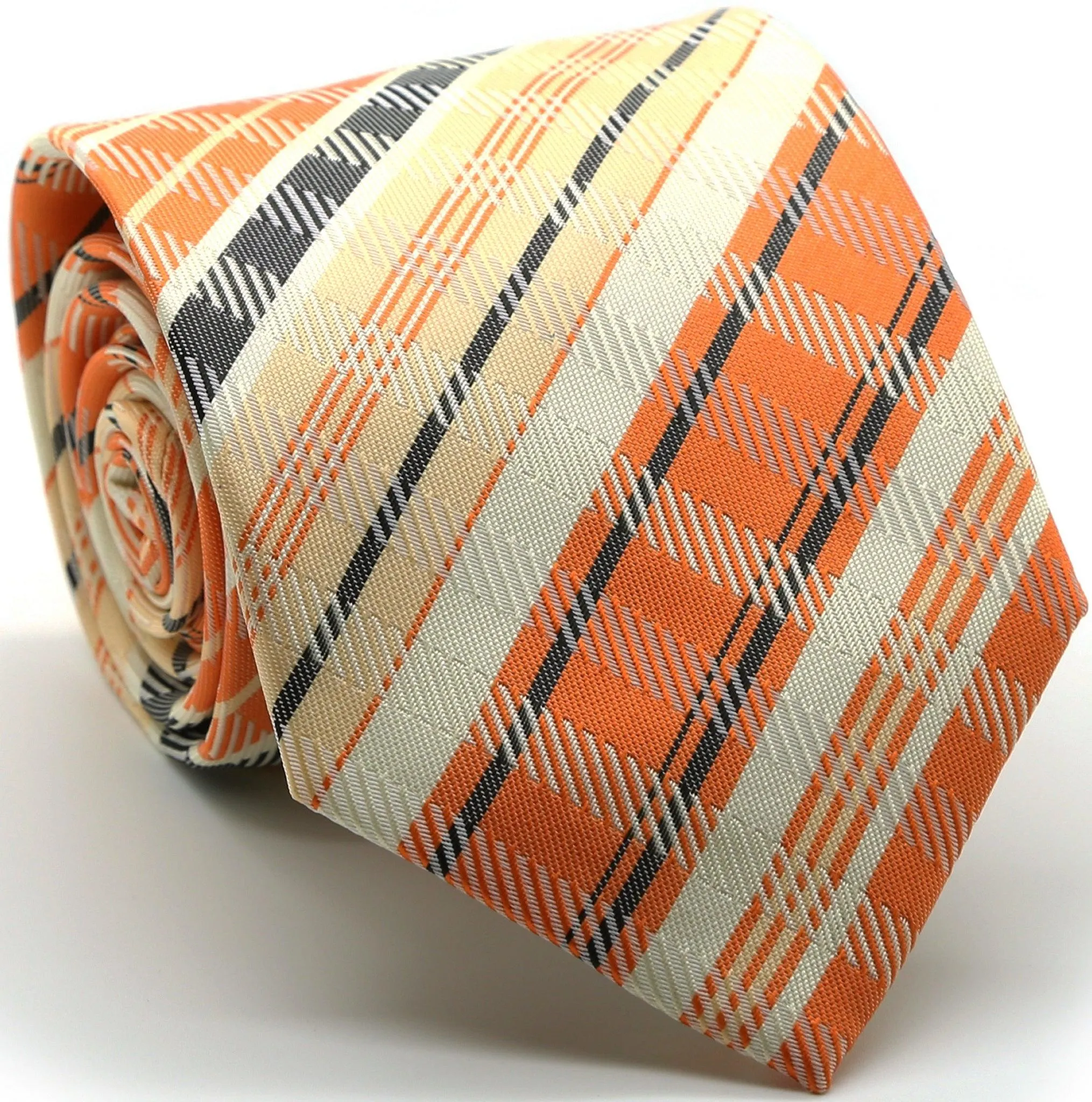 Mens Dads Classic Orange Striped Pattern Business Casual Necktie & Hanky Set VO-3