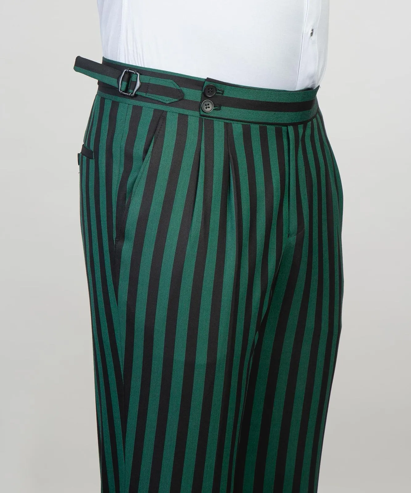 Mens Forest Green Suit With Black Strip