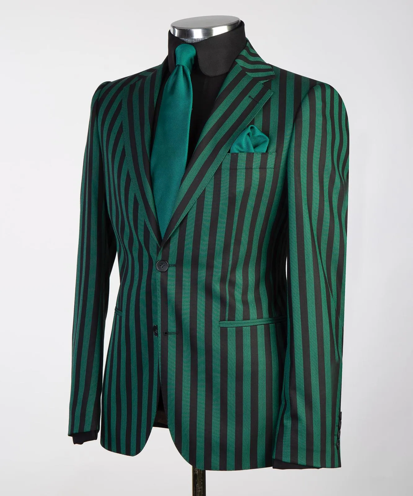 Mens Forest Green Suit With Black Strip