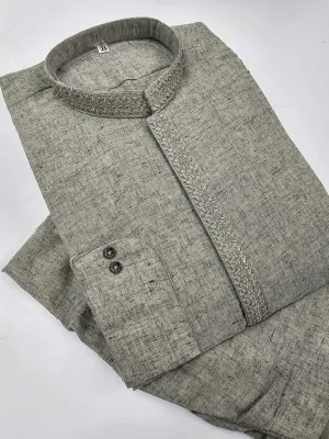 Mens Semi-Formal 2-Piece Kurta Shalwar - Green-Grey