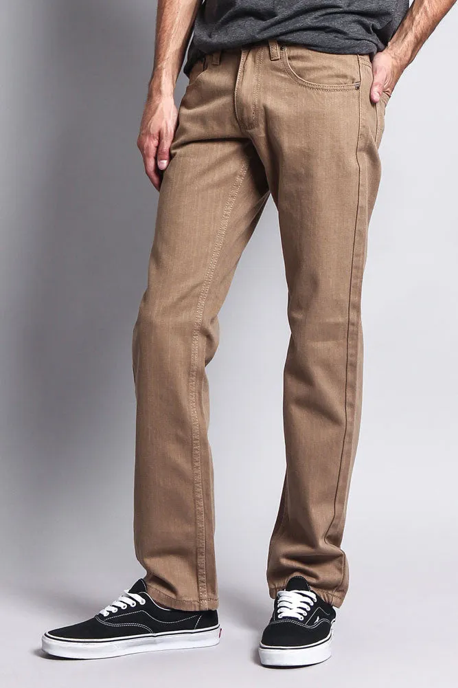 Men's Slim Fit Colored Denim Jeans (Dark Khaki)