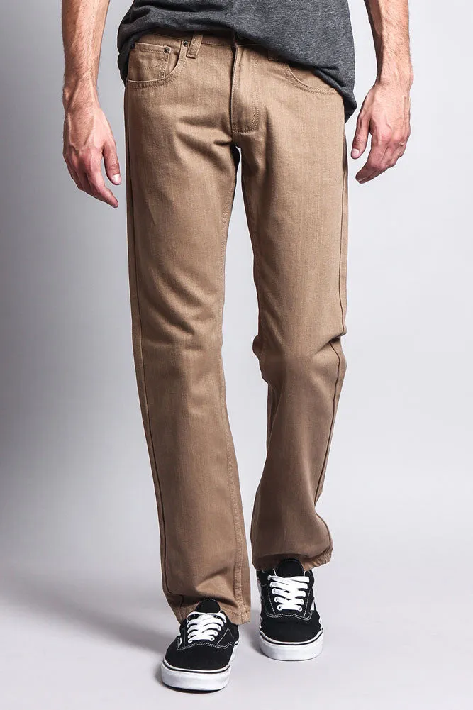 Men's Slim Fit Colored Denim Jeans (Dark Khaki)