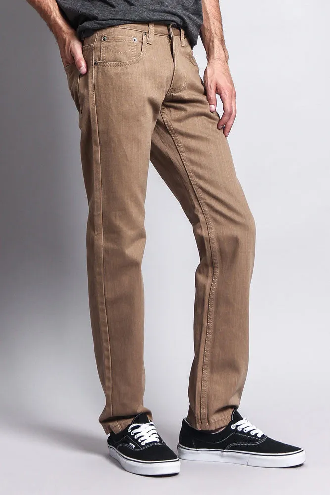 Men's Slim Fit Colored Denim Jeans (Dark Khaki)