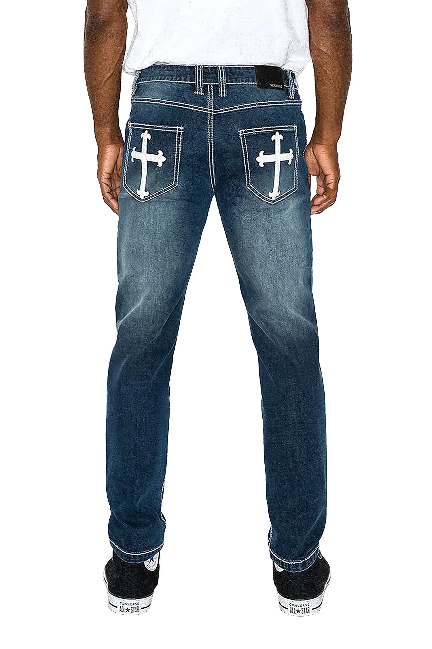 Men's Slim Fit Cross Denim Jeans