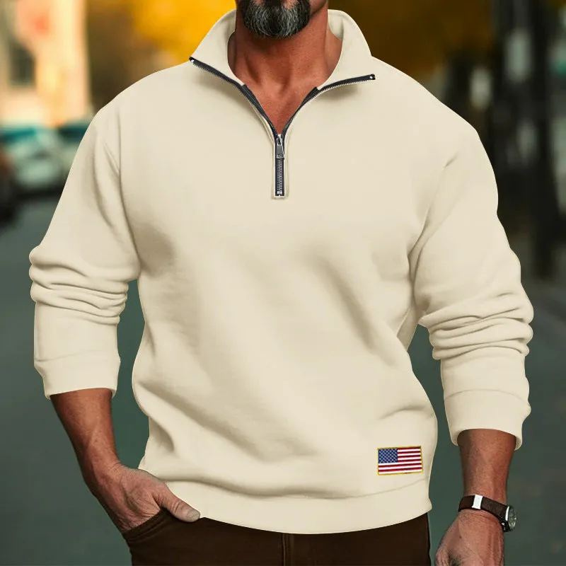 MEN'S VELVET HOODIE PRINTED CASUAL SPORTS MEN'S COLLAR LOOSE SWEATSHIRT ZIPPER
