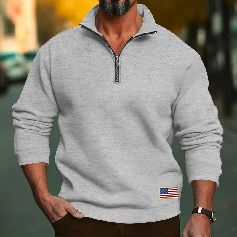 MEN'S VELVET HOODIE PRINTED CASUAL SPORTS MEN'S COLLAR LOOSE SWEATSHIRT ZIPPER