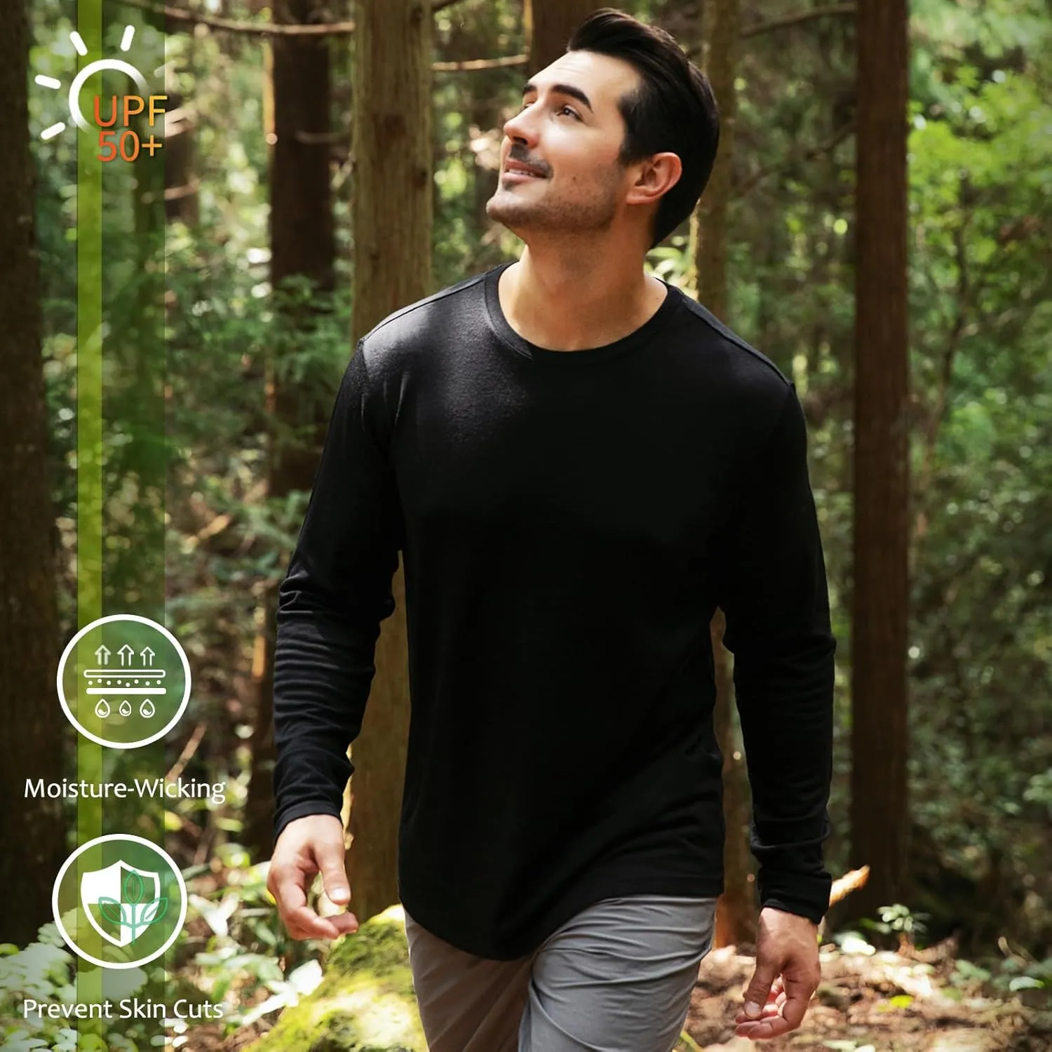 Merino Protect 100% Merino Wool Base Layer Mens Soft Long Sleeve Shirts Odor Resistance Thermal Underwear for Hunting Hiking
